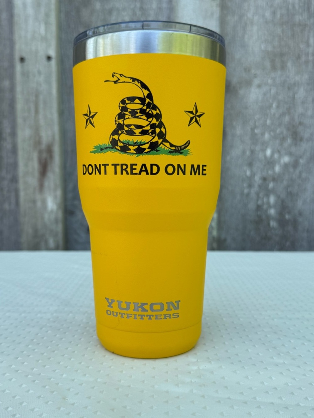 “Don’t tread on me” yellow Yukon Outfitters 30 oz Tumbler